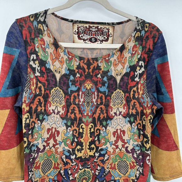 Amma Design LA Art Wear Artsy Paisley Hi Lo Maxi Dress Side Splits Size Small - Picture 4 of 10